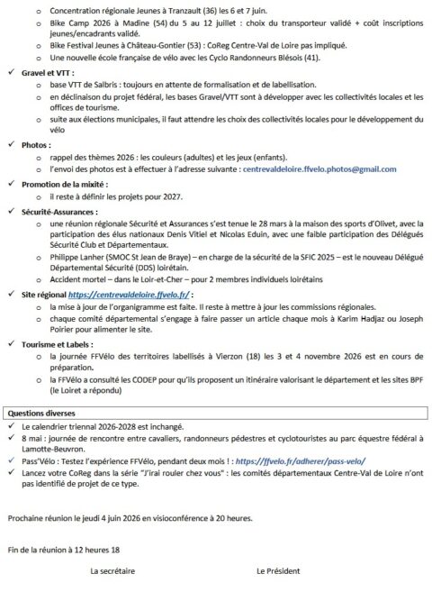 Compte rendu de la réunion CoReg du Comité Directeur du 18 avril 2026 ...